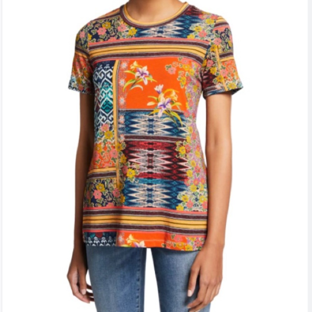 Johnny Was Allie Flower Crewneck Slim Tshirt. Size S
